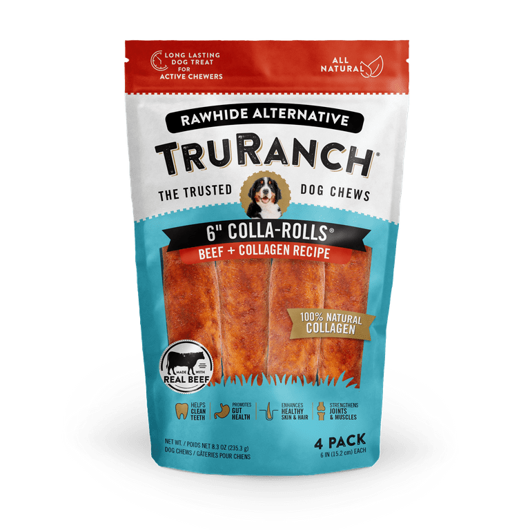 TruRanch 6 Rawhide Free Collagen Beef Rolls Dog Treats 4 Pack
