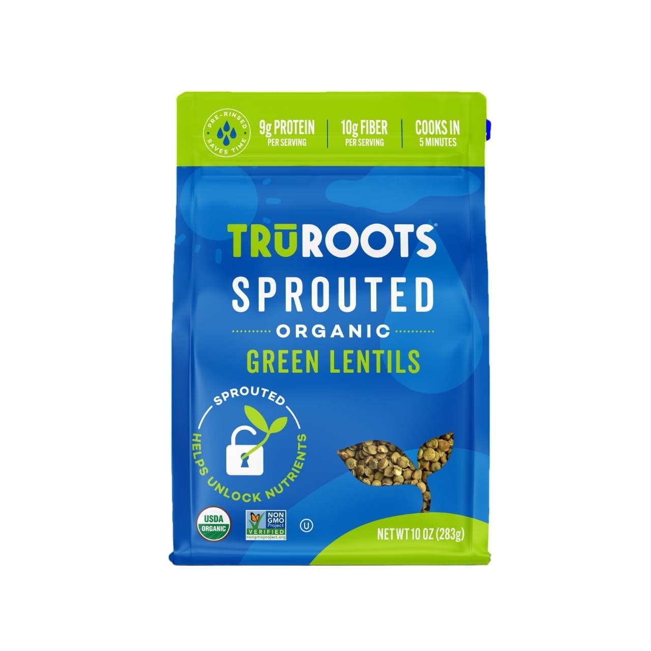 TruRoots, Organic, Sprouted Green Lentils, 10 oz (283 g) Pack of 4
