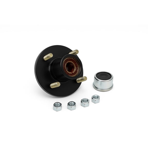 TruRyde Pre-Greased 4 Bolt on 4" Idler Hub Kit for 2,500 lb Axles, PP-RVIK-1PG, with Bearings, Grease Seal, Dust Cap and Lug Nuts, Including 3 Inch Rigid Hitch Decal