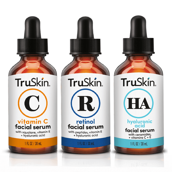 TruSkin Face Serum Trio – Hyaluronic Acid, Vitamin C & Retinol Serum for Face – Anti Aging Skin Care Set for Women – Skin Care for Bright, Smooth, Firm & Hydrated Skin, 1 fl oz, 3 Bottles