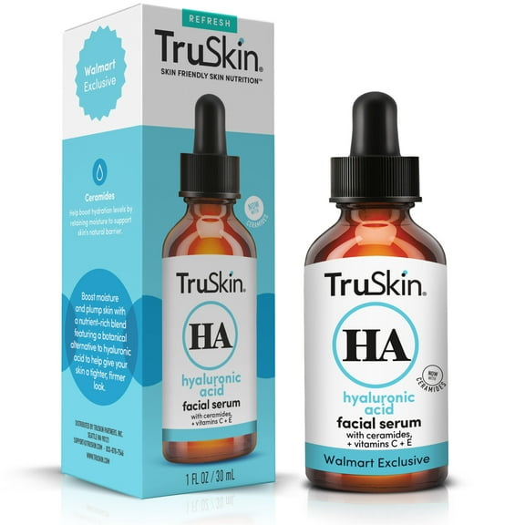 TruSkin Hyaluronic Acid Face Serum, Dual-Action Hydration with Ceramides & Aloe, 1 fl oz