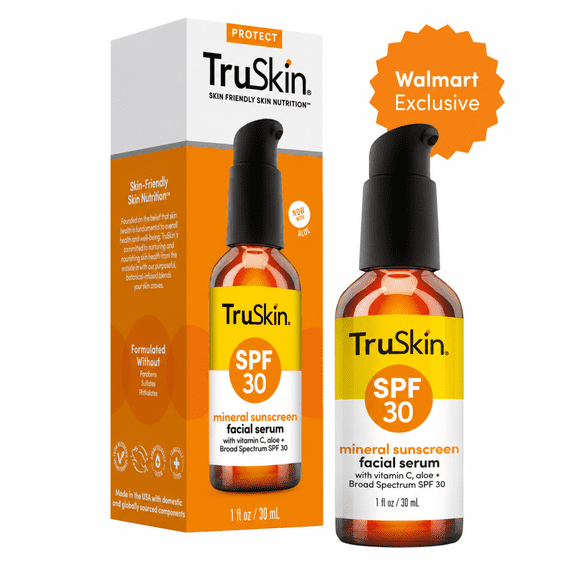 TruSkin Sunscreen Serum for Face – SPF 30 Universal Tinted Mineral Sunscreen Face Serum, All Skin Types, 1 fl oz