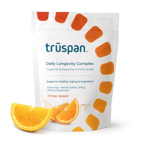 TruSpan Daily Longevity Complex Creatine Powder with Essential Amino Acids, Sugar-Free Orange Splash Flavor, 30 Servings
