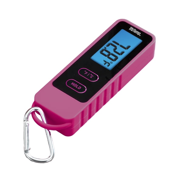 TruTemp Compact Battery Powered Digital Folding Meat Thermometer with Carabiner Clip, Pink
