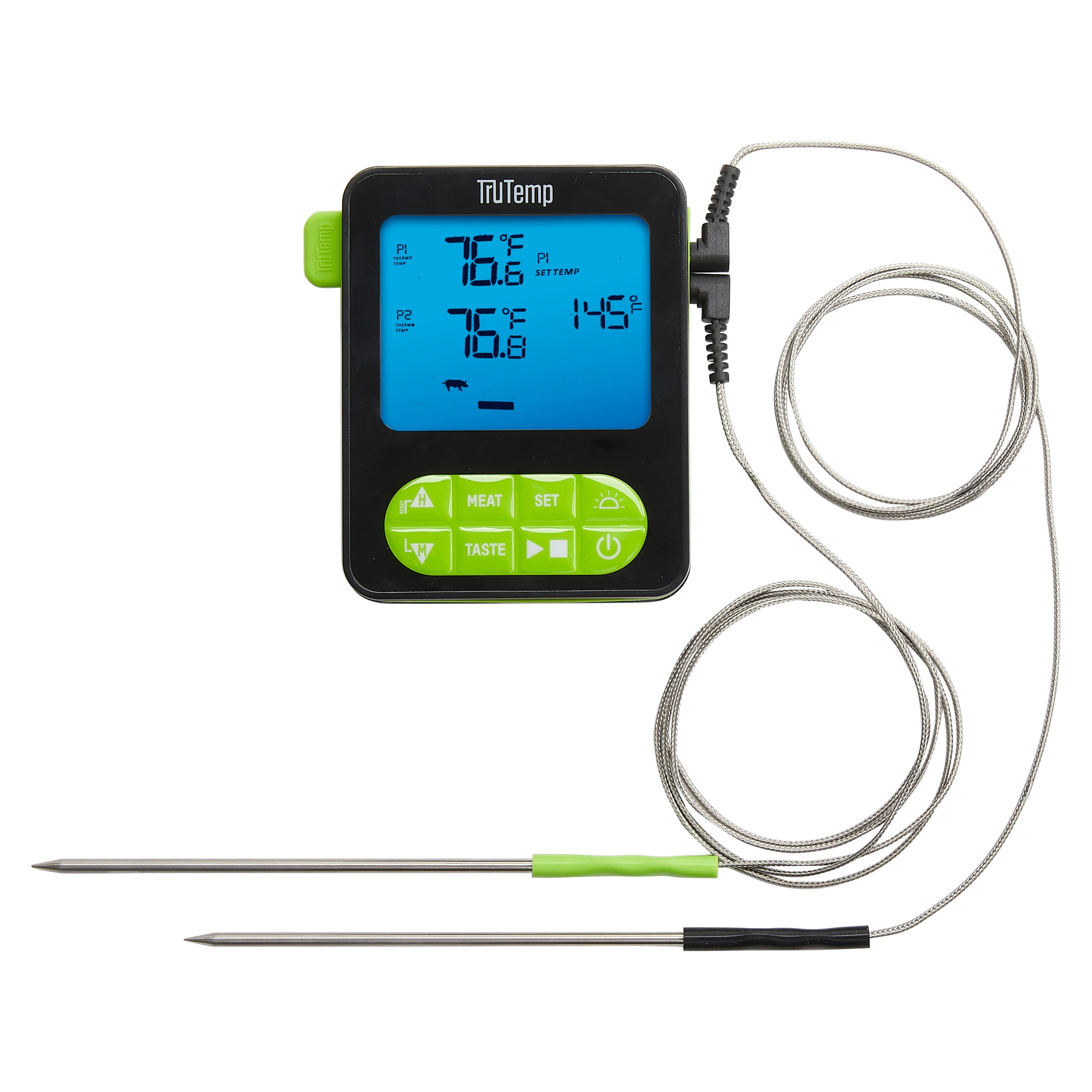 TruTemp Digital Dual Probe Programmable Meat Thermometer for Grilling, Smoking, & Cooking, Green