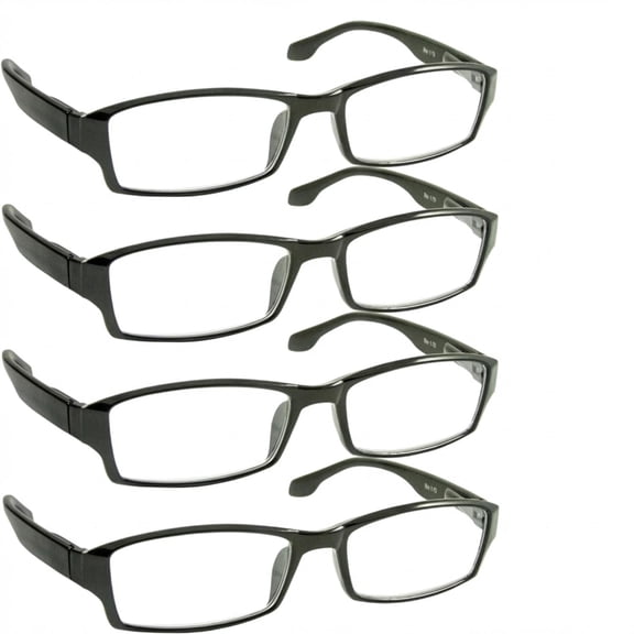 TruVision Readers Unisex Rectangle Frame 6.00 Reading Glasses, 4 Pack