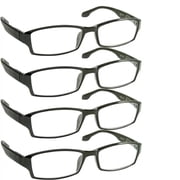 TruVision Readers إطار مستطيل للجنسين 6.00 نظارات قراءة ، 4 Pack