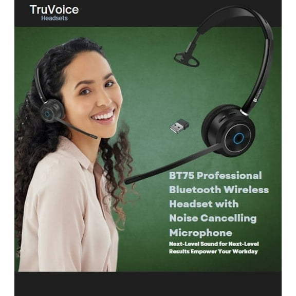 TruVoice BT75 Bluetooth Wireless Headset with V5.2 USB Dongle | Noise Suppression Speakers and NC Microphone | Fast Charging with 22 Hour Continous Talk Time - Connects with 2 Devices Simulataneously