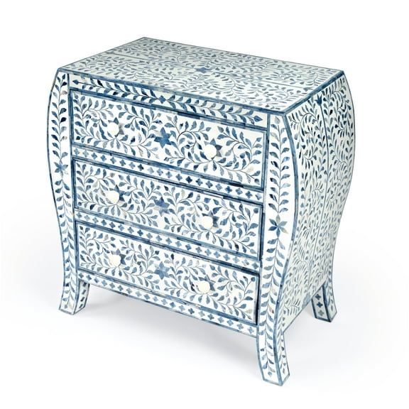 Trubadur Blue And White Bone Inlay 3 Drawer Chest