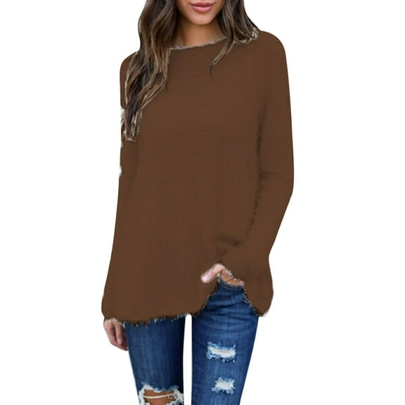 Trubkh Crew Neck Sweater Women Sweaters Pullover Sweaters for Women Cable Knit Sweater Women Sweaters for Women Ladies Sweaters for Women Brown 5xl