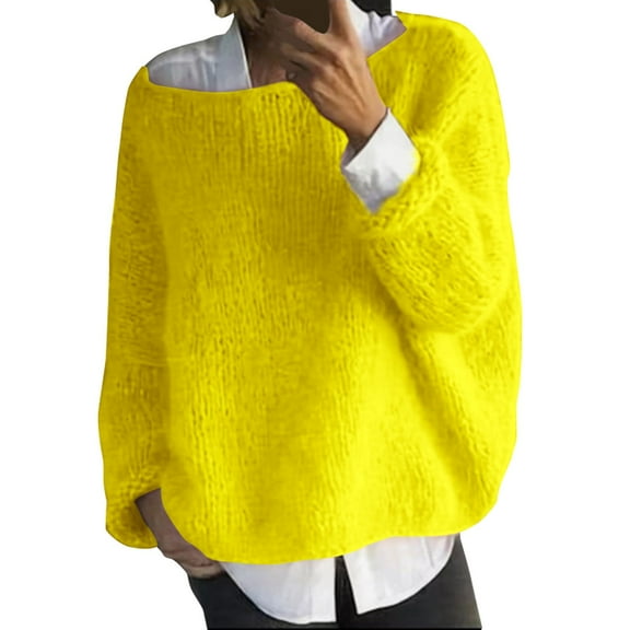 Trubkh Crewneck Sweaters for Women Sweater for Women Sweaters Pullover Sweaters for Women Womens Crewneck Sweater Cable Knit Sweater Women Yellow S