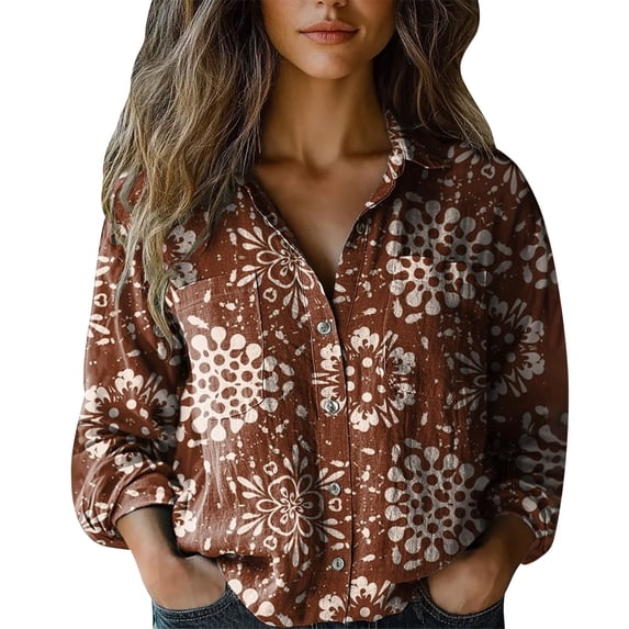 Trubkh Long Sleeve Shirts for Women Going Out Tops for Women Going Out Tops Button Down Shirts for Women Fall Tops Shirts for Women Blusas Elegantes Para Mujercoffee Xxxl Coffee XXXL