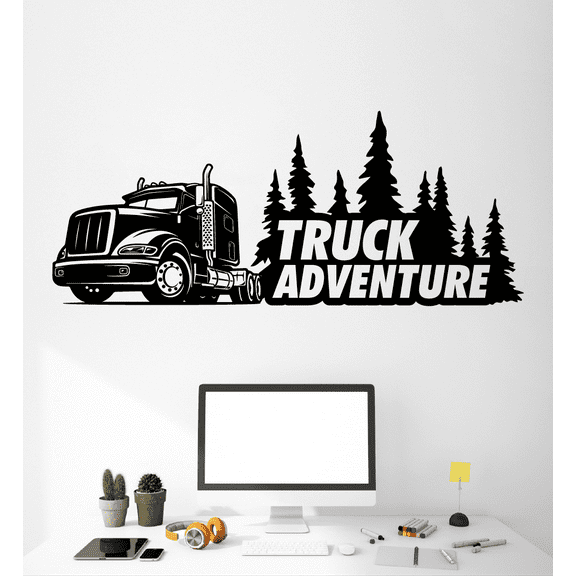 Truck Adventure - Truck Driver Life Quote Big Tractor Truck Silhouette Vinyl Wall Art Sticker Wall Decal Home Kids Room Study Room girls Room Wall Décoration Design Wall Décor Decal Size (14x20 inch)