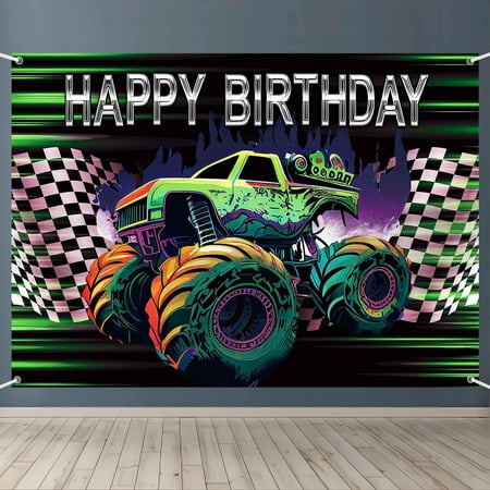 Truck Backdrop Banner Car Birthday Backdrop for Boys Green Truck Birthday Party Decorations Cars Happy Birthday Backdrop Boy Truck Theme Party Supplies Photo Props