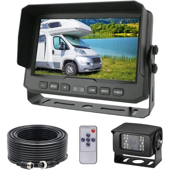 Truck Backup Camera Monitor kit,Heavyduty Vehicle Waterproof Night Vision Wide Angle Rearview Cab Cam+7 inch Screen+66ft Extension Cable for Bus/Van/Fifth Wheel/Trailer/RV/Camper/Pickup/(12V-24V)