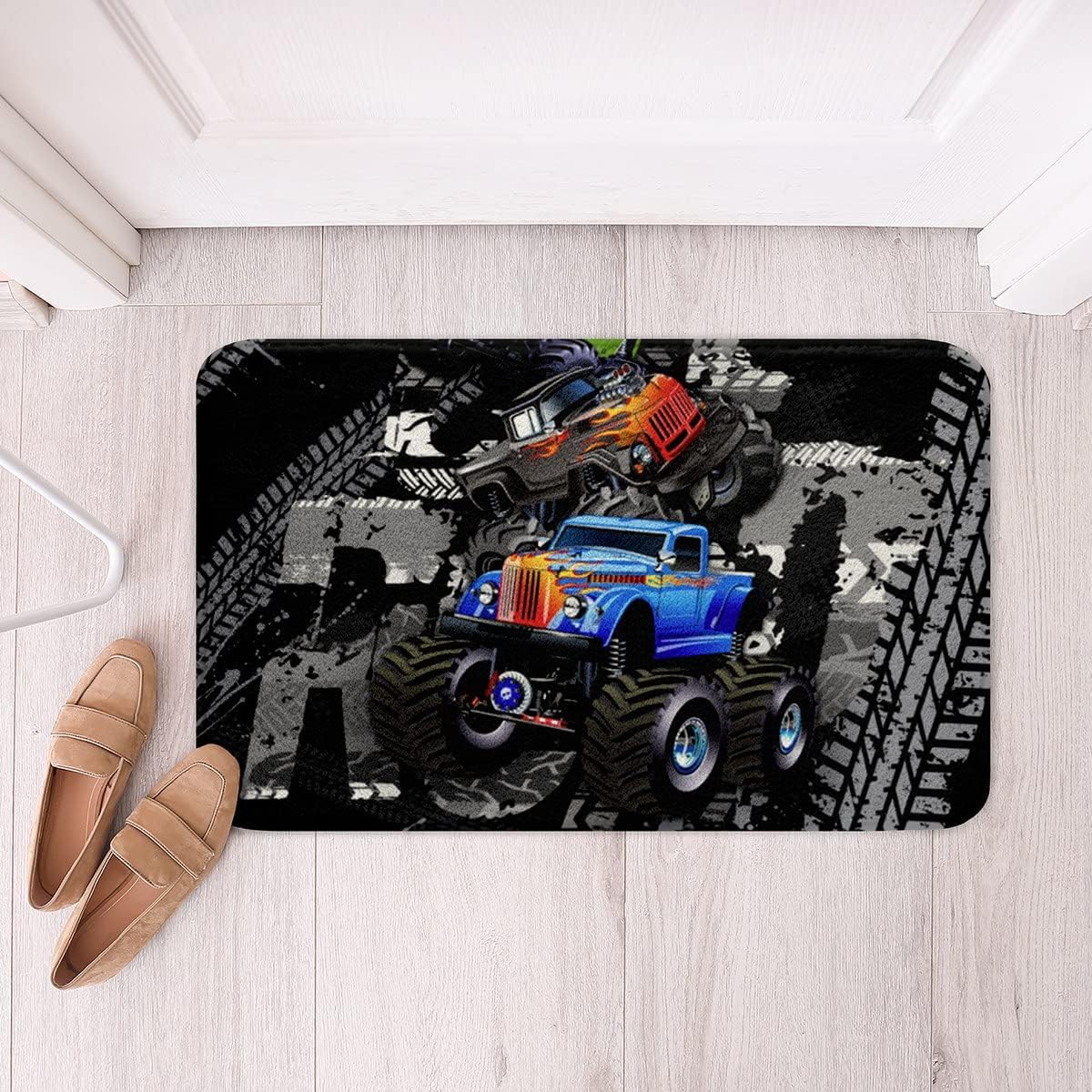 2-Piece Easter Kitchen & Door Mats Set - Colorful Bunny Rabbit Hip Hop Design, Non-Slip, 17x47" & 17x29"