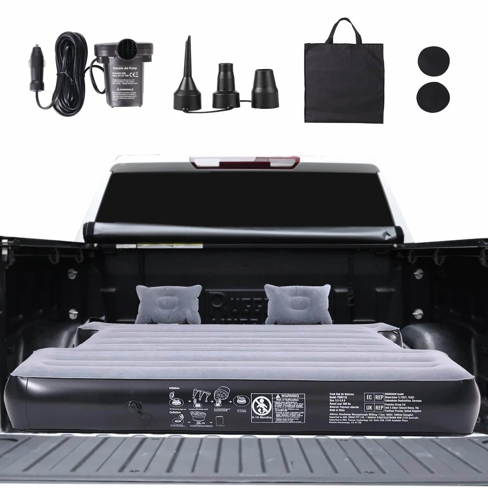 Truck Bed Air Mattress 5.5-5.8ft Short Bed, Camping Mattress with 12V Pump & 2 Pillows