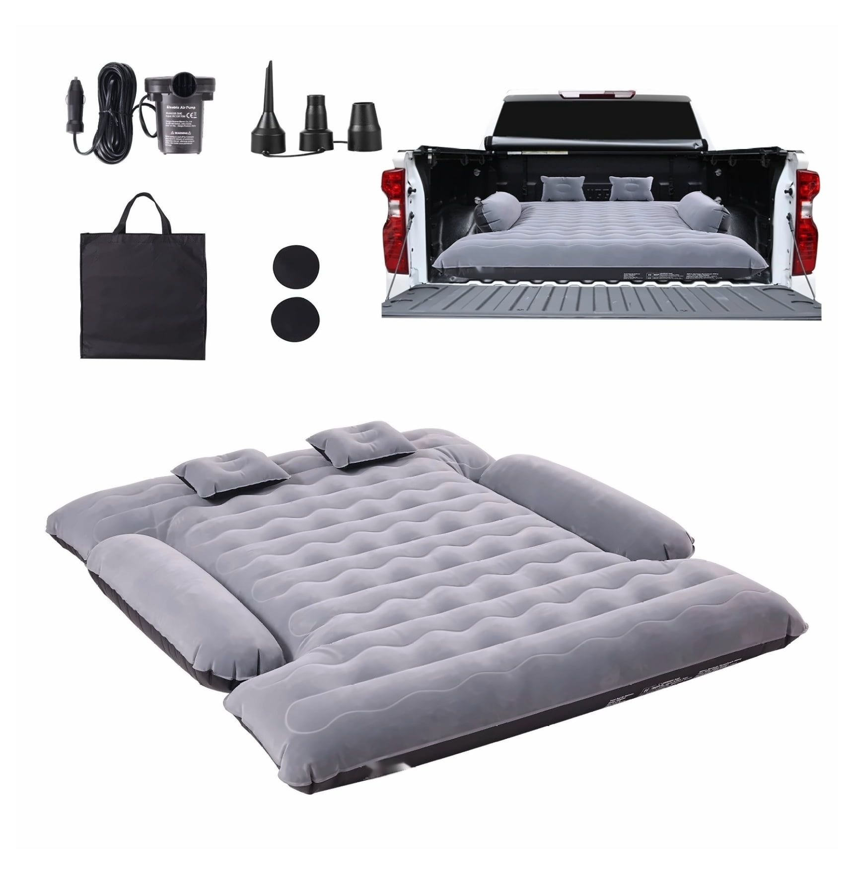 Truck Bed Air Mattress 6-6.5ft, Full Size, with 12V Pump & 2 Pillows