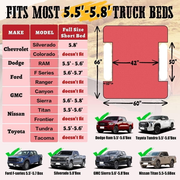 Truck Bed Air Mattress for 5.5-5.8ft Full Size Short Bed, Pickup Camping Airbed for Truck Tent Outdoor Travel with Carry Bag & Pump