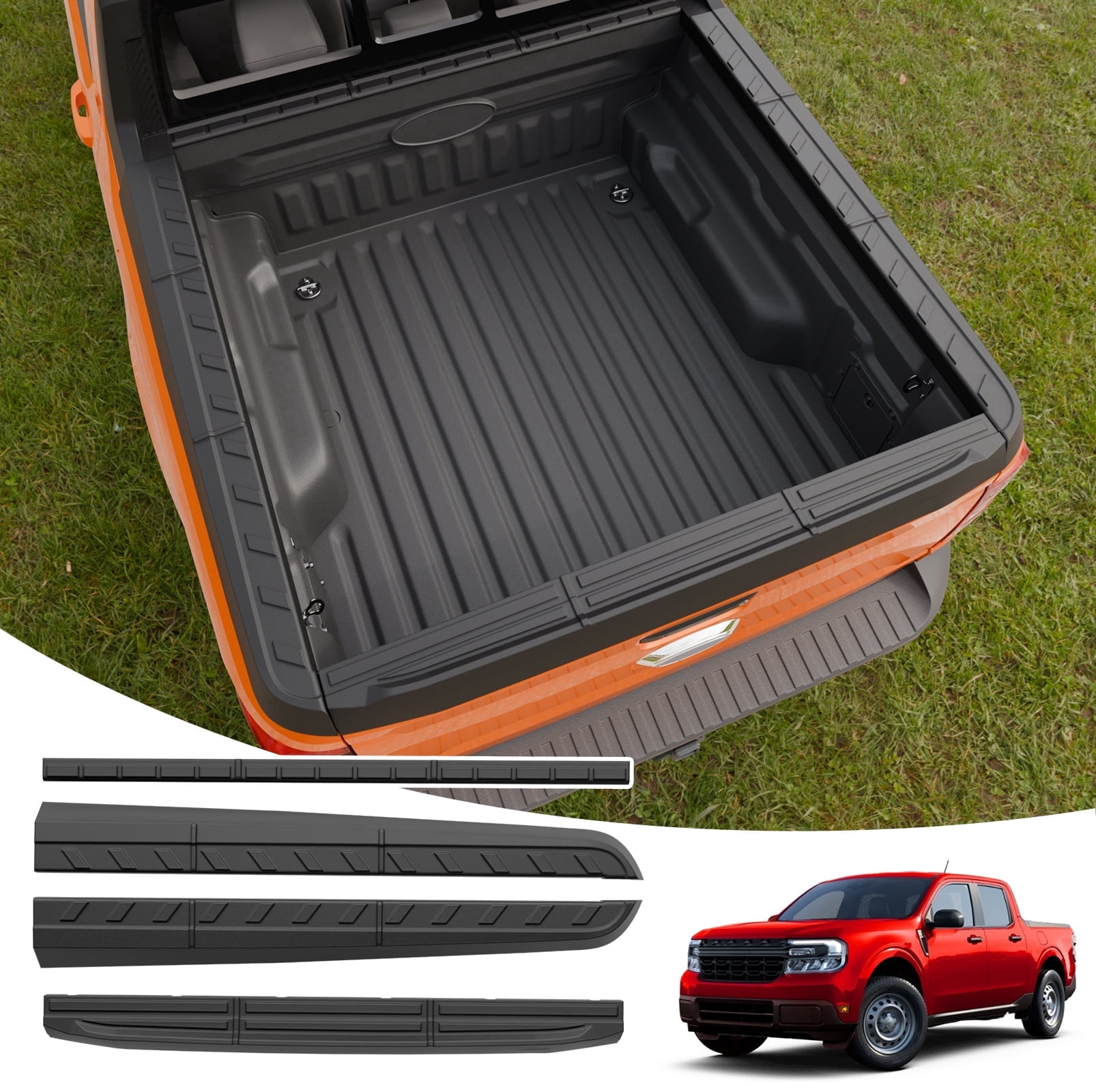 Truck Bed Cap Covers Compatible with 2022-2025 Ford Maverick Pickup Bed Front Side Rail Cap Protector Tailgate Molding Cover Protector 4PCS for 2024 Maverick Accessories