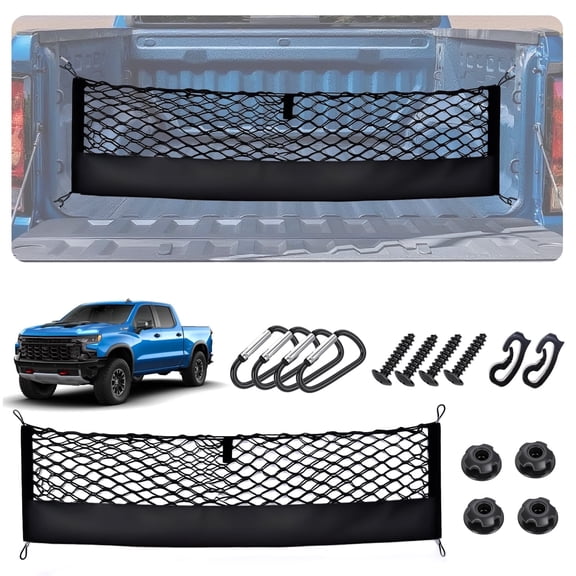 Truck Bed Cargo Net for 2019-2026 Chevy Silverado&GMC Sierra 1500/2500HD/3500HD Accessories, Envelope Style Trunk Mesh Cargo Net, Heavy Duty&Double-Layer Nylon Storage Rear Netting Holder Organizer