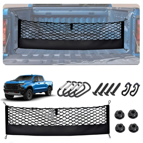 Truck Bed Cargo Net for 2013-2026 Chevy Silverado&GMC Sierra 1500/2500HD/3500HD Accessories, Envelope Style Trunk Mesh Cargo Net, Heavy Duty&Double-Layer Nylon Storage Rear Netting Holder Organizer