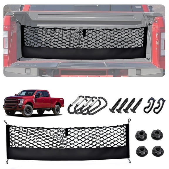 Truck Bed Cargo Net for 2015+ Ford F150 & 2017+ F250/F350/F450 Accessories, Envelope Style Trunk Mesh Cargo Net, Heavy Duty&Double-Layer Nylon Storage Netting Organizer(Not for Spray-in Liner Beds)