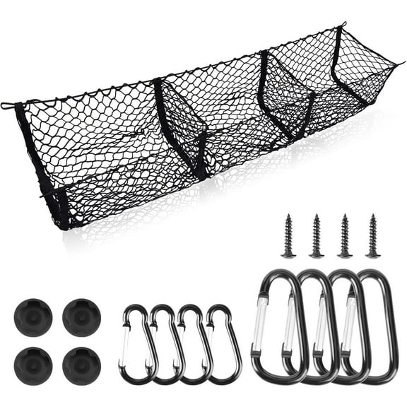 Truck Bed Cargo Net, Pickup Trunk Mesh Organizers & Storage for Chevy Silverado GMC Tacoma Accessories,New-Premium Trunk Net with 3 Detachable Pocket, 59" Cargo Net for Pickup Truck Bed