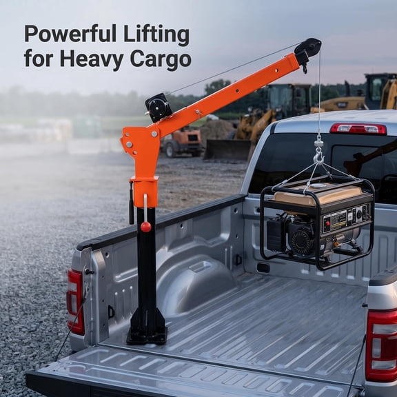 Truck Bed Crane 1100 lbs Capacity Orange Alloy Steel Jib with 2000 lbs 12V Electric Winch, 360 Rotational Hoist for Cargo Loading