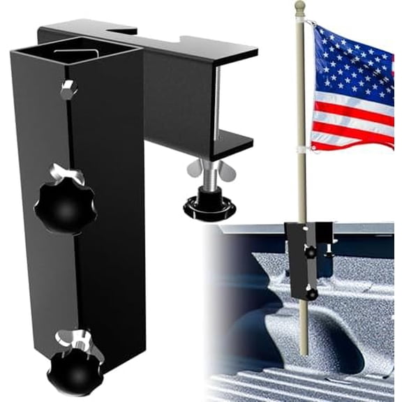 Truck Bed Flag Pole Mount Holder, Thickened and Upgrade Square Version Universal for Pickup Bed, NO Drilling Required, Fit 1 to 2 inch Flag Pole$$Garden &
