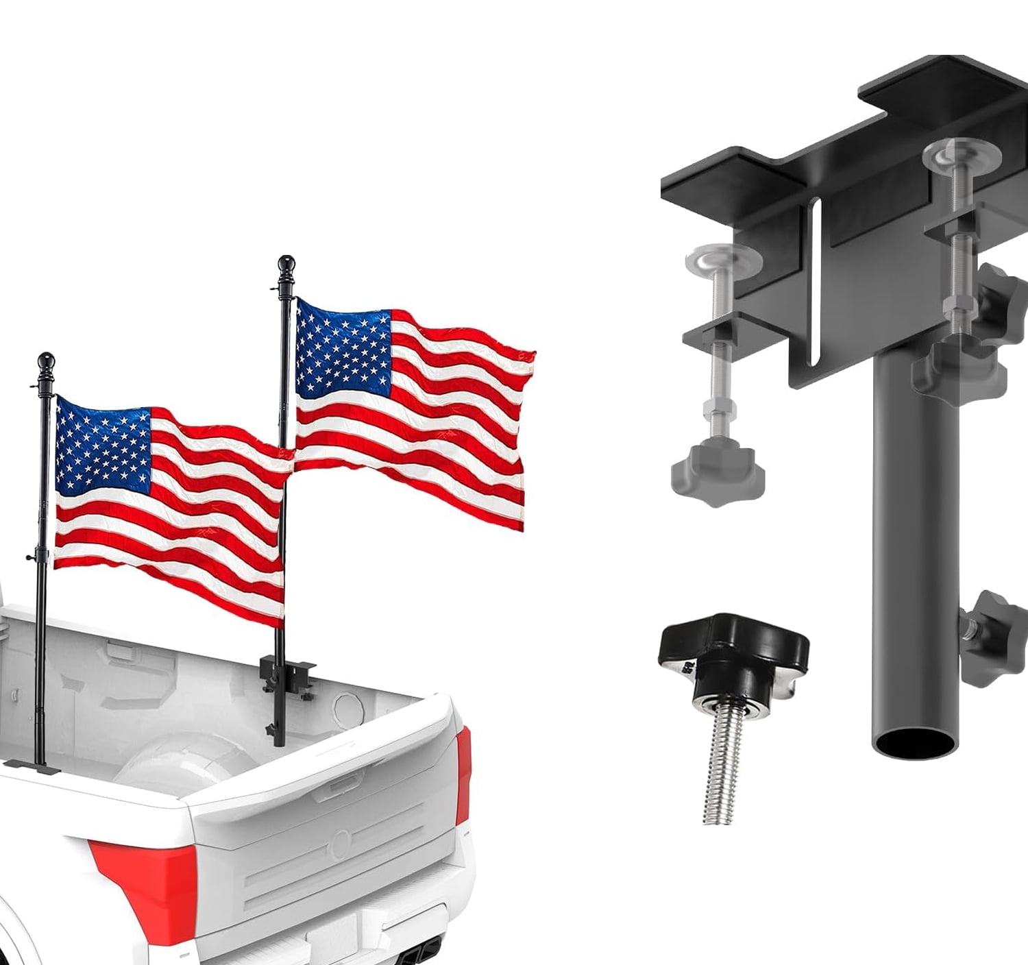 DRT Motorsports Truck Bed Flag Pole Mount – No Drilling, Fits Up To 1.5” Poles