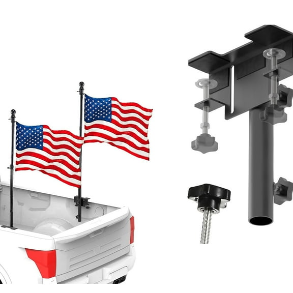 Truck Bed Flag Pole, Truck Flag Pole Mount Kit - Universal No Drilling Side Flag Pole Holder for Pickup, Heavy Duty Flag Mount Fits Up to 1.5 Pole