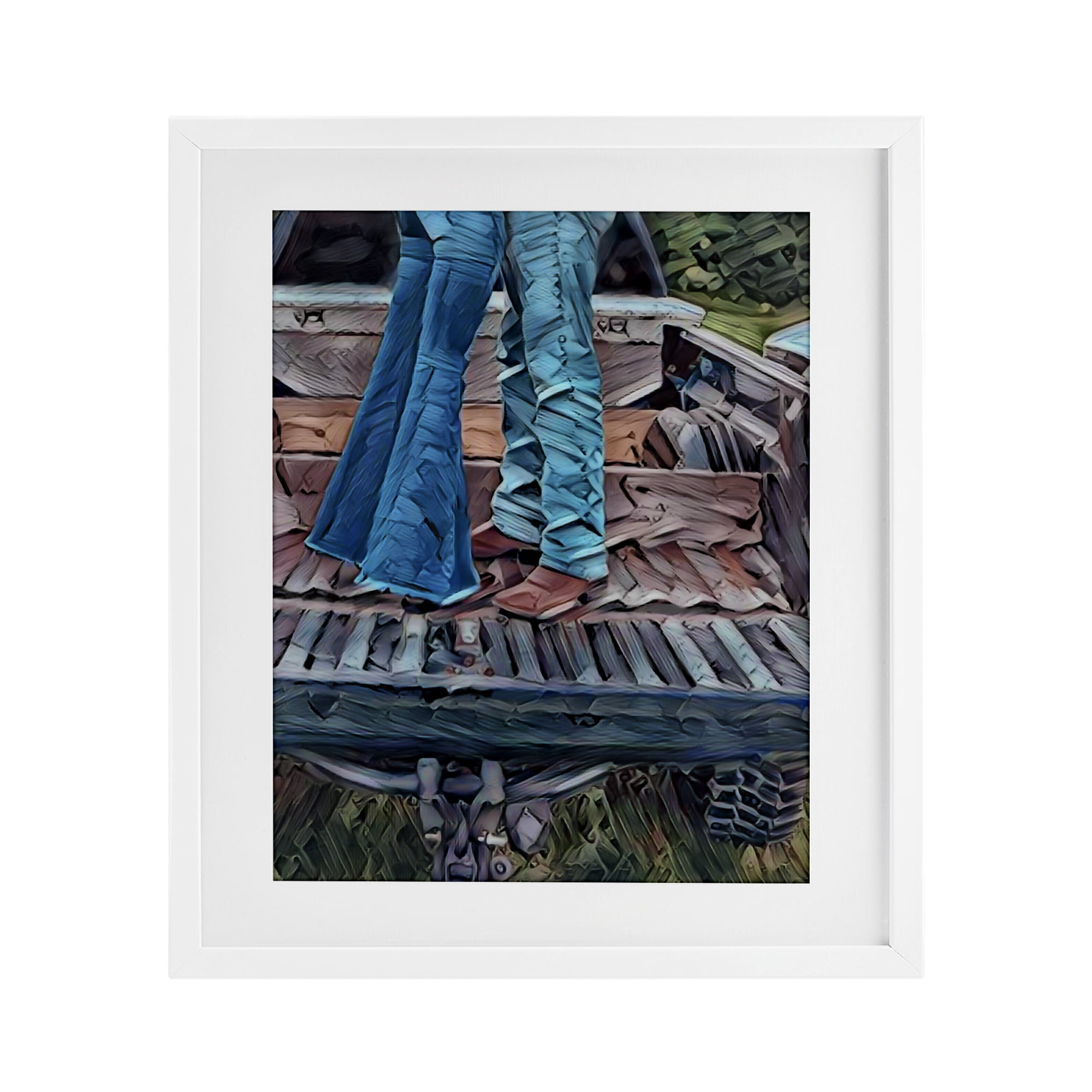 Truck Bed Kisses White Framed Print Under Glass, design by Jesse Keith