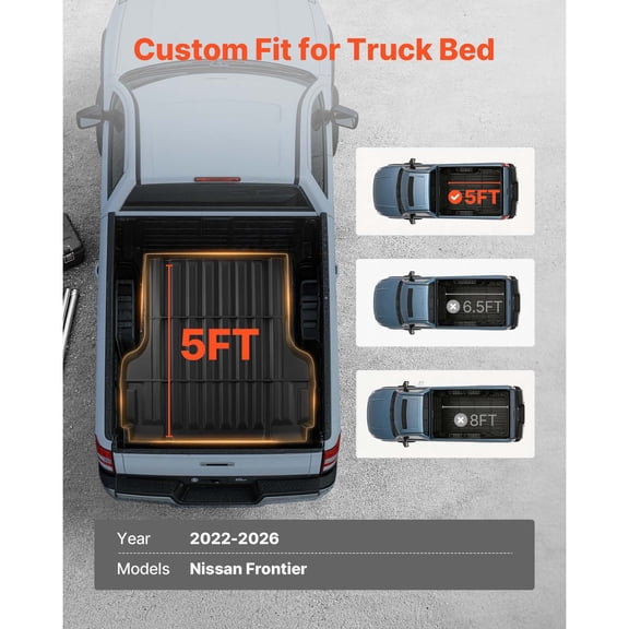 Truck Bed Mat, TPE, Compatible with 2022-2026 Nissan Frontier Bed, Heavy Duty Custom Fit, All Weather Protection Pickup Car Trunk Liner Replacement, for 2022-2026 Nissan Frontier Accessories