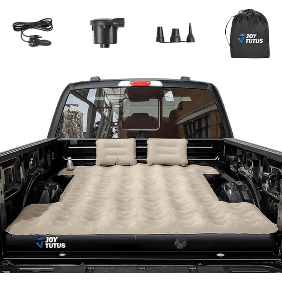 Truck Bed Mattress for 5.5-5.8Ft, Full Size Inflatable Mattress Pickup Short Beds for Outdoor Camping, with Carry Bag & Cup Holder & Cavity Design, Camel&Black
