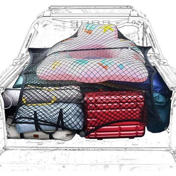 Truck Bed Net, Double-Layer Elastic Cargo Net Stretchable Mesh Organizer for Pickup, Suitable for Daily Light Loads of Trucks, Up to 2X Elastic from 4'x4’ Stretches to 7‘x 7’