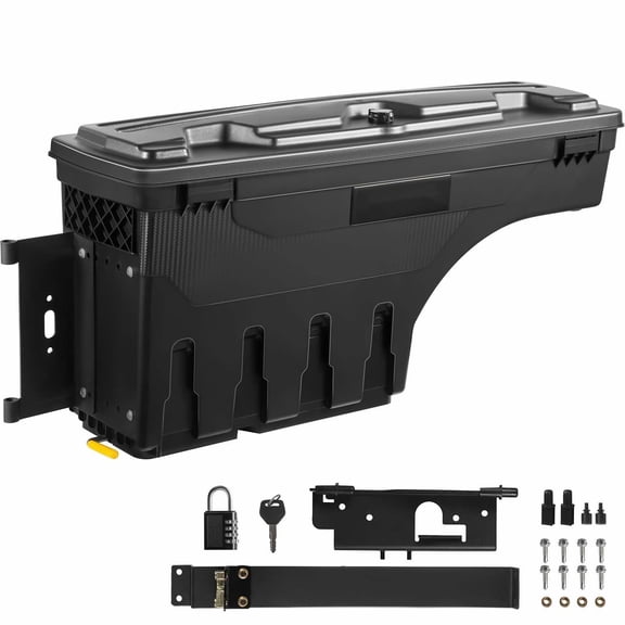 Truck Bed Storage Box, Lockable 6.6 Gal Tool Box, Waterproof Wheel Well Organizer Compatible with 1500 2019-2021 Driver Side, Black
