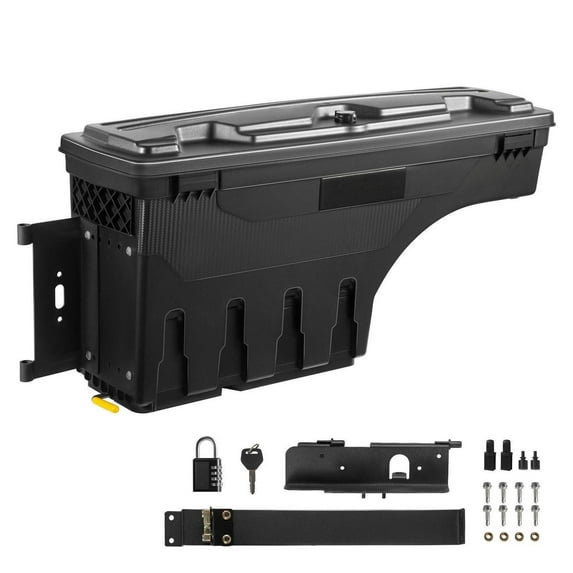 Truck Bed Storage Box, Lockable 6.6 Gal ABS Toolbox, Waterproof Wheel Well Organizer Compatible with Tundra 2007-2021, Driver Side, Black