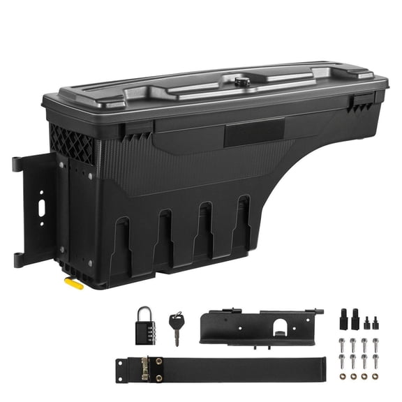 Truck Bed Storage Box, Lockable 6.6 Gal ABS Toolbox, Waterproof Wheel Well Organizer Compatible with Tundra 2007-2021, Driver Side, Black