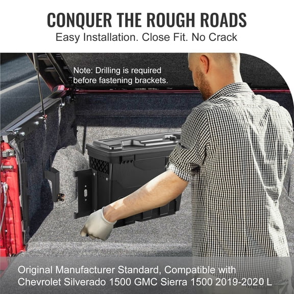 Truck Bed Storage Box,Lockable Lid,Waterproof ABS Wheel Well Tool Box 6.6 Gal/20 L,Compatible with Chevrolet Silverado 1500 GMC Sierra 1500 2019-2020,Driver Side,Black