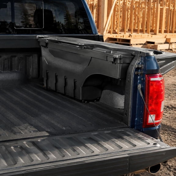 Truck Bed Storage Box, lockable swing case with password padlock, 6.6 Gal/25 L ABS wheel well tool box for Ford F-150, driver's side