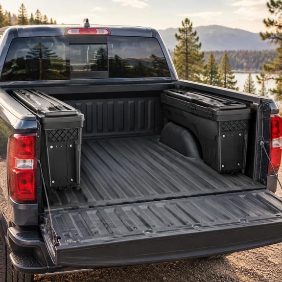Truck Bed Storage Tool Box Pair, Left and Right Side Wheel Well Cargo Case, Compatible with Chevrolet Silverado Gmc Sierra 1500, Matte Black