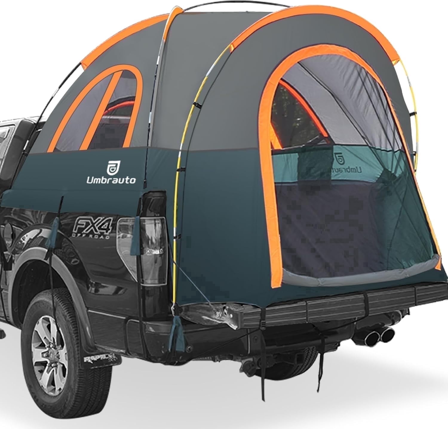 Umbrauto 5.5-6ft Truck Bed Tent, PU3000mm Waterproof 2-Person Pickup Camper Tent, Green & Orange