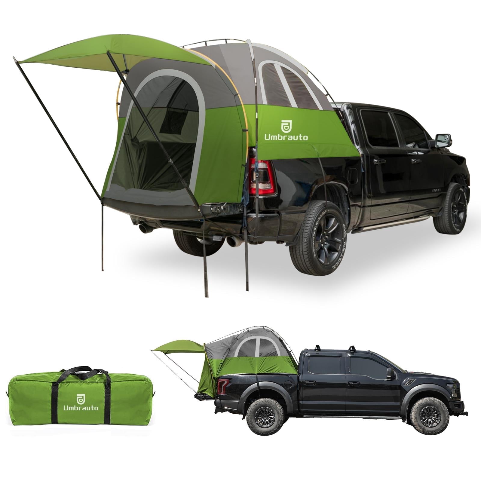 Truck Bed Tent with Awning: 5.5-5.8FT PU3000mm Waterproof Tailgate Pickup Truck Tents, Easy Set-up for 2 Person, Fits Full Size Short Bed, Chevy, Dodge, Ford, GMC, Green