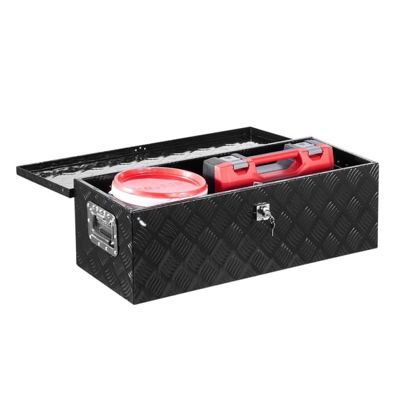 Truck Bed Tool Box, 30" Aluminum Toolbox with Lock, Heavy Duty Storage Organizer for Pickup Trucks, Trailers, RV - Black