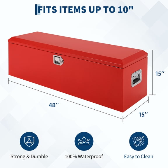 Truck Bed Tool Box, Heavy Duty Waterproof Iron Toolboxes Storage Chest with Side Handle Lock for Pickup Truck Bed, RV Trailer