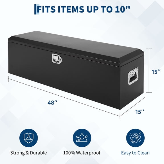 Truck Bed Tool Box, Heavy Duty Waterproof Iron Toolboxes Storage Chest with Side Handle Lock for Pickup Truck Bed, RV Trailer