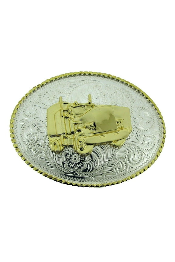 Truck Big Rig Truckers Belt Buckle Western Rodeo Style Two-Tone New Big