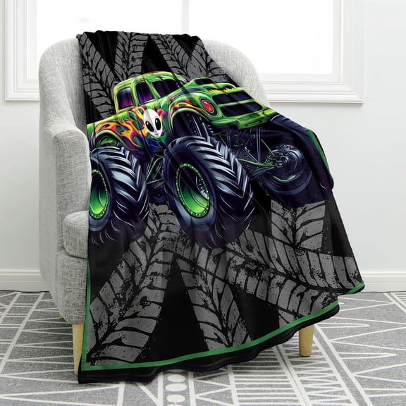 Truck Blanket Gifts for Boys Son Men Dad Husband Birthday Christmas Party Decorations Ghost Trucks Themed Print Presents Decor Home Couch Sofa Bed Soft Cozy Plush Kids Adults Throw 50"x60"