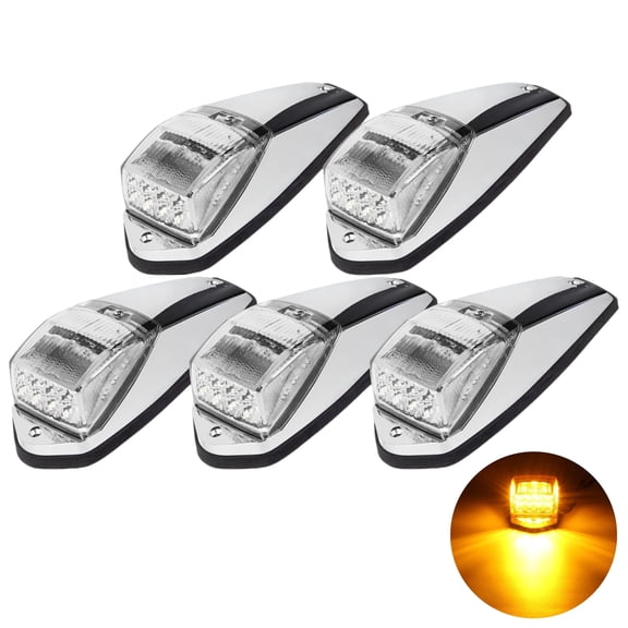 Truck Cab Lights 5PCS Clear/Amber Top Roof Running LED Marker Lights Waterproof 17 LED w/Chrome Base Compatible with Peterbilt/Kenworth/Freightliner/Western Star/Mack Trailer 12V
